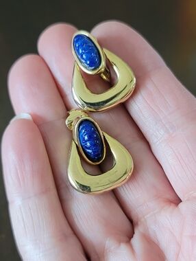 Vintage Robert Mandle Lapis Gold Tone Door Knocker Clip Earrings